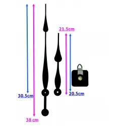 Mécanisme d'horloge + grandes aiguilles poire extra-longues 20.5/30.5cm DIY
