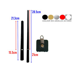 Mécanisme d'horloge AU CHOIX + grandes aiguilles droites 15.5/21cm DIY